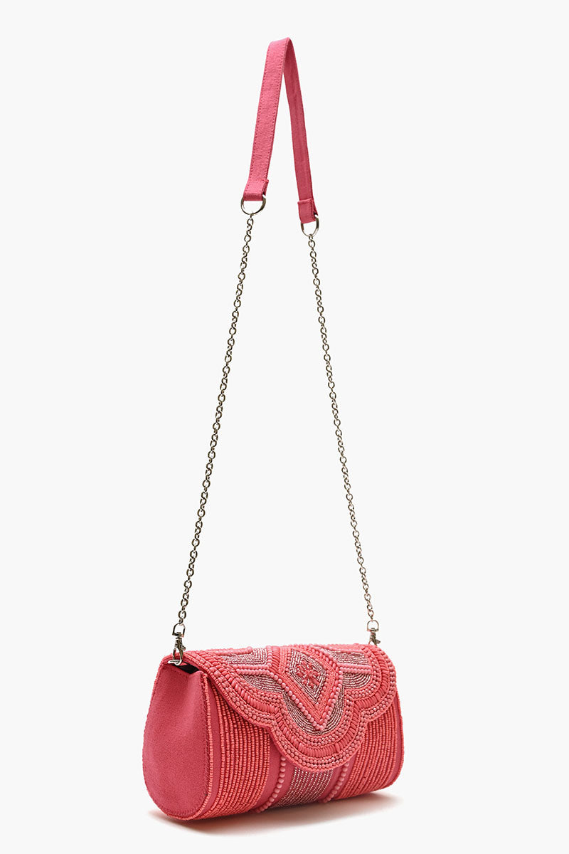 Embellished Convertible Clutch-Pink