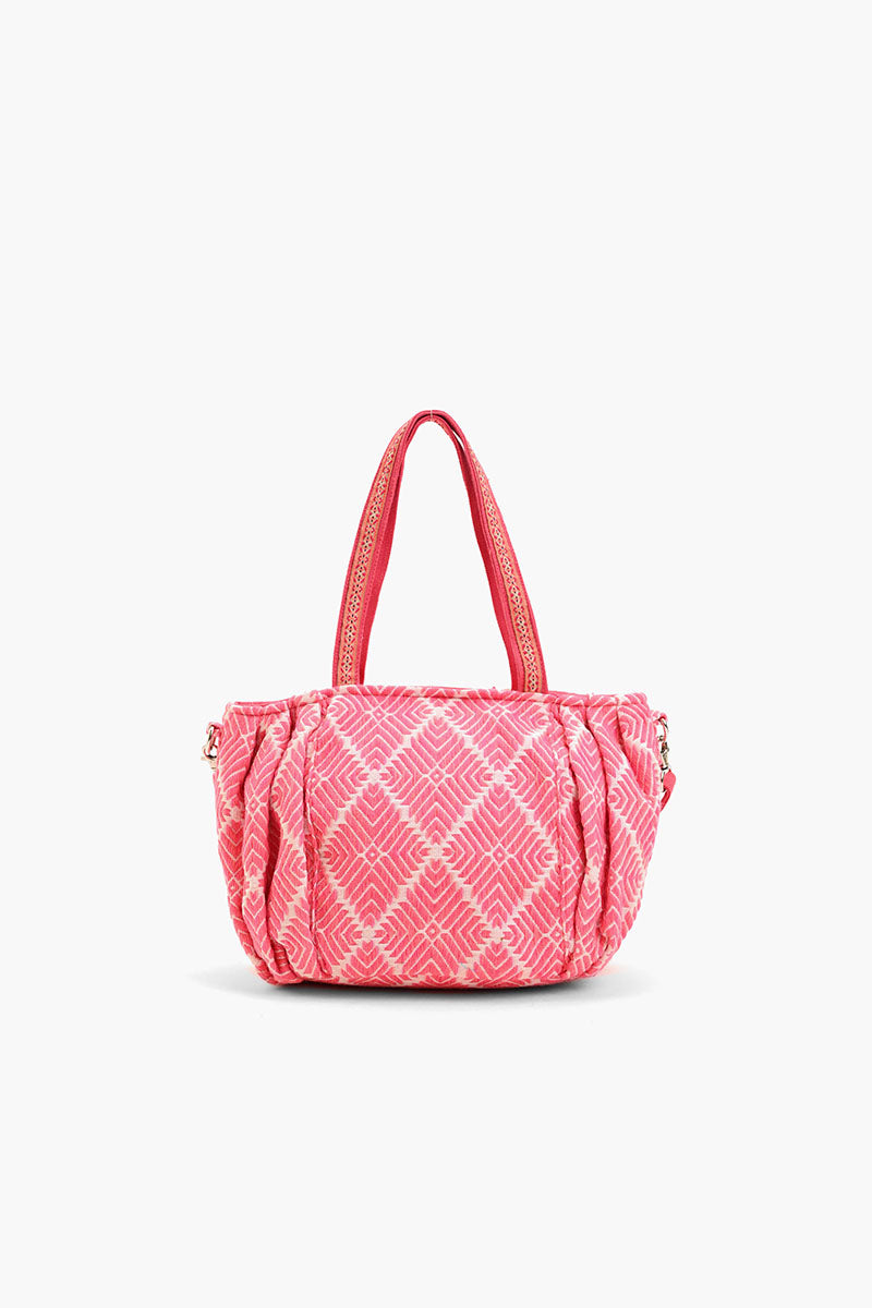 Beaded Ruched Tote with Crossbody Strap-Pink