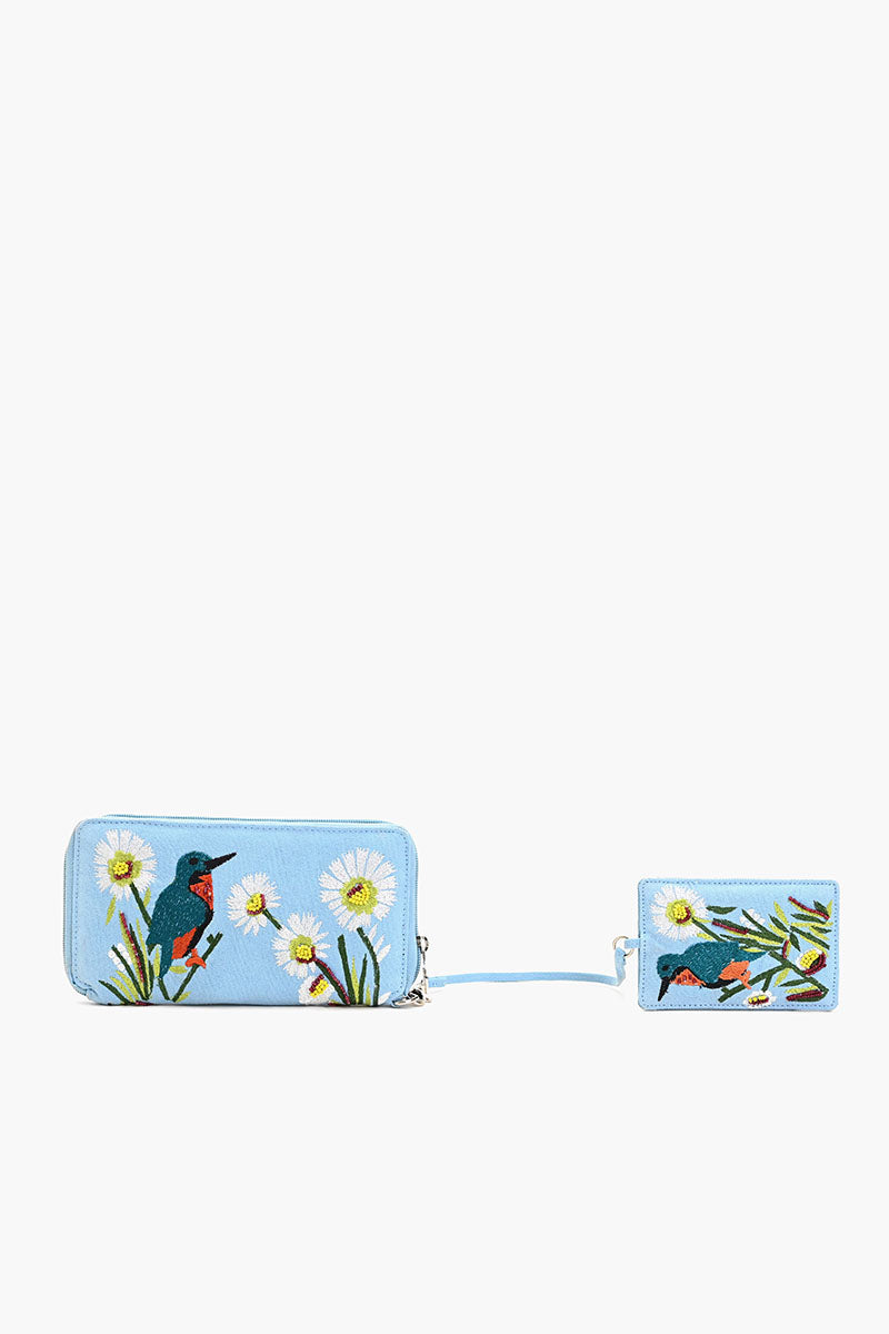 Embellished Wallet with Cardholder-Blue Bird