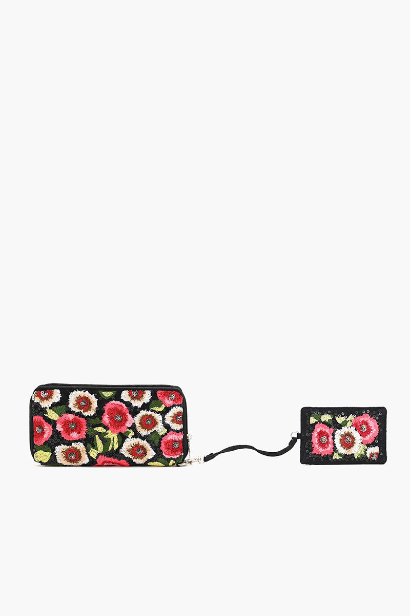 Embellished Wallet with Cardholder-Red Poppies