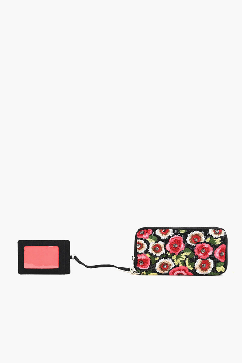 Embellished Wallet with Cardholder-Red Poppies