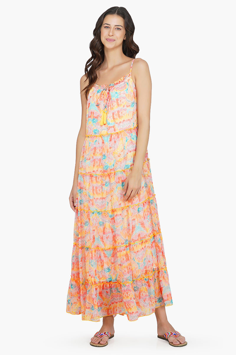 Rain Stroke Tiered maxi Dress