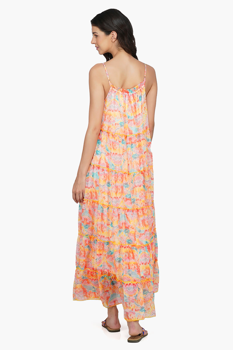 Rain Stroke Tiered maxi Dress