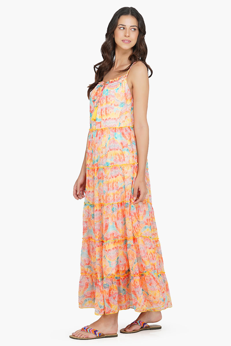 Rain Stroke Tiered maxi Dress