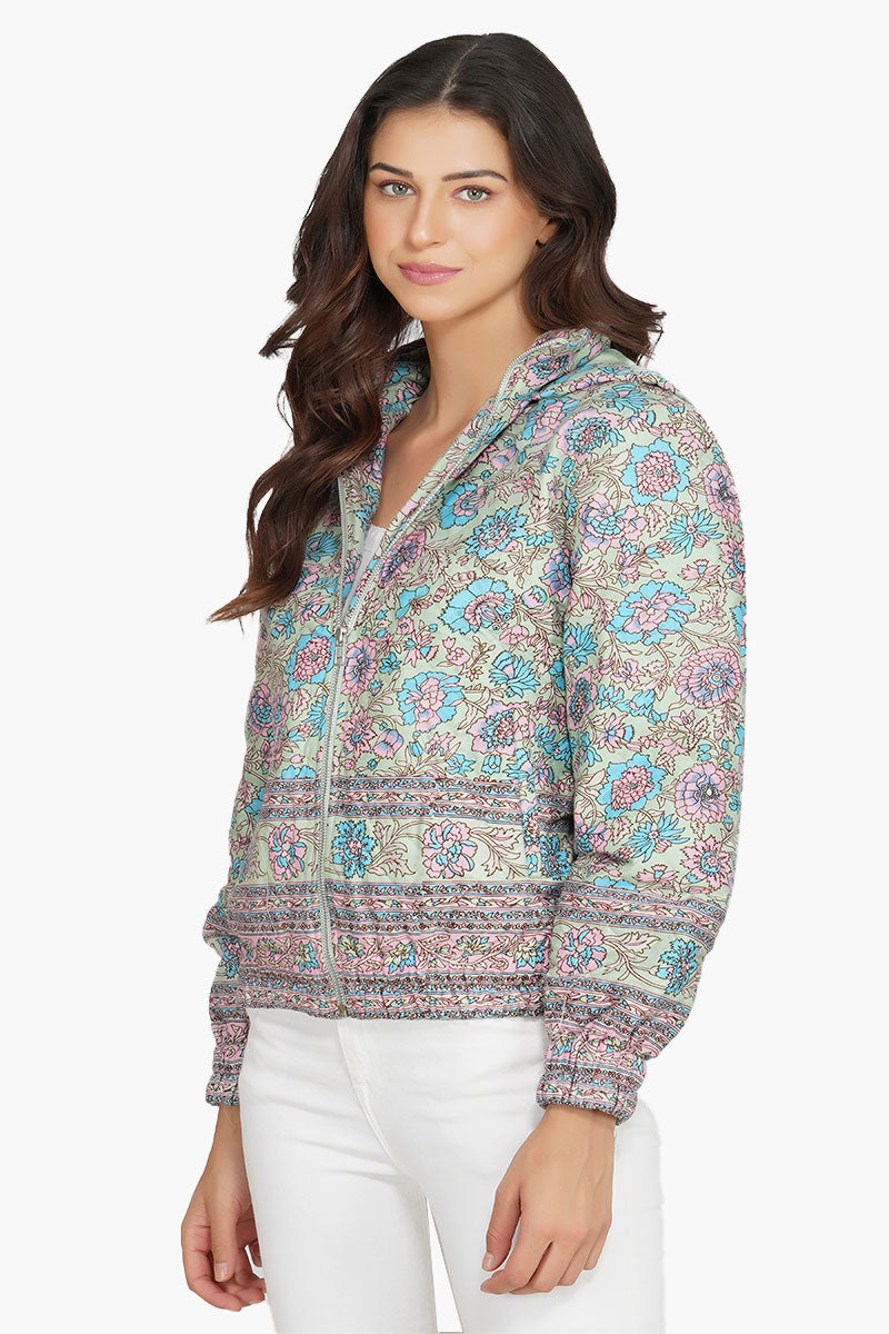 Aruba Blue Floral Bomber Jacket