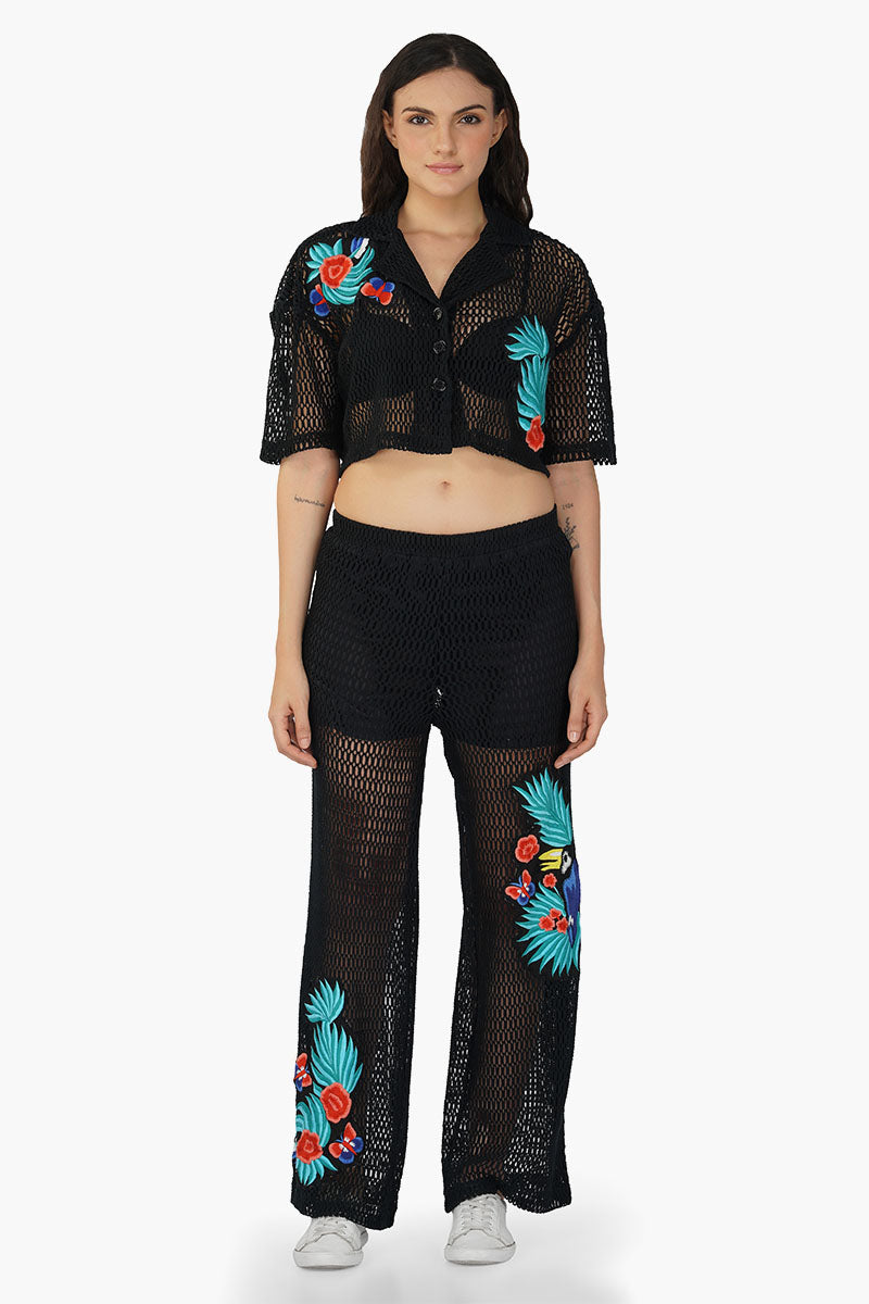 Maison Black Embroidered Pants