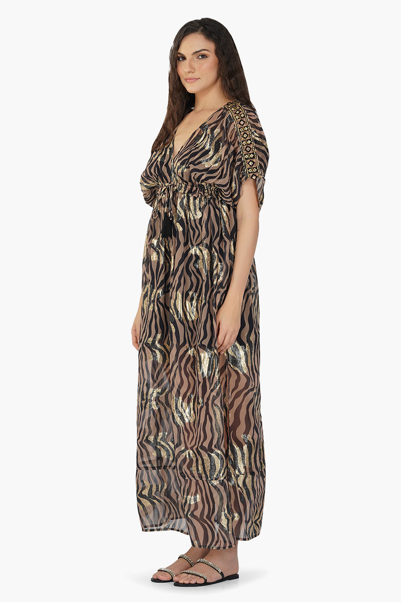 Black Zebra Shiny Cover Up Dress