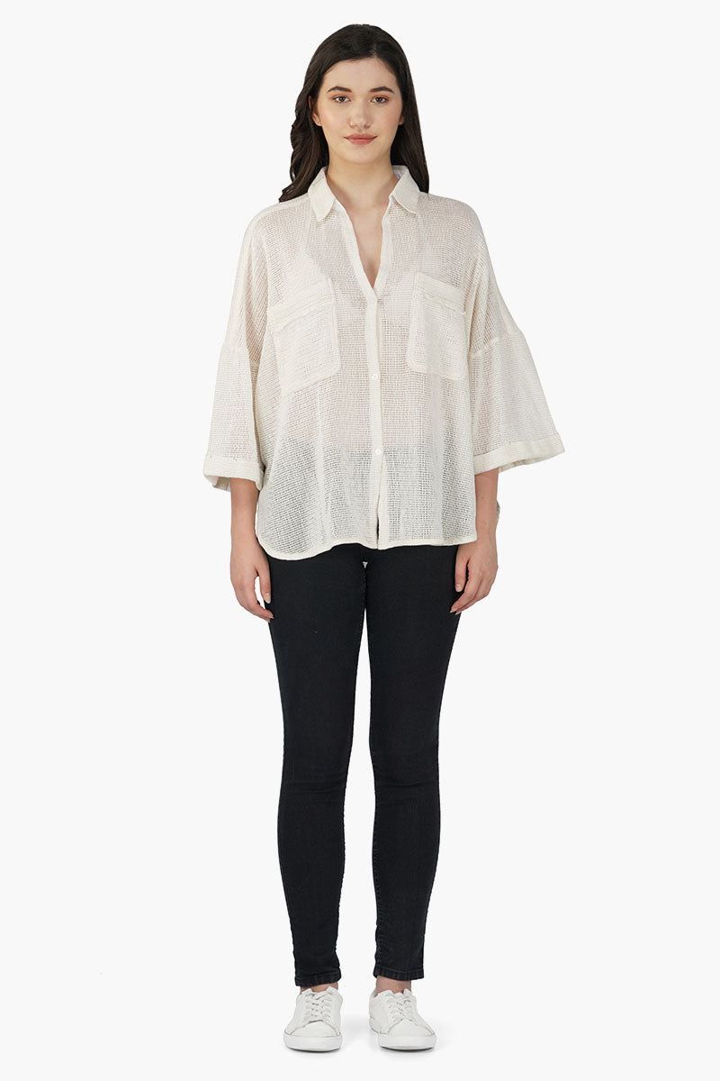 Off shoulder Shirt with two chest pockets