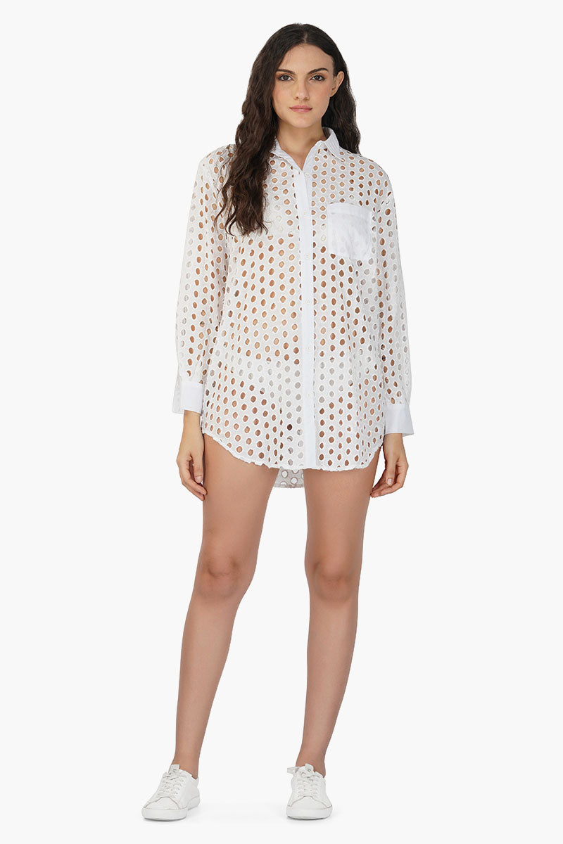 White Loop Long Cover Up Shirt