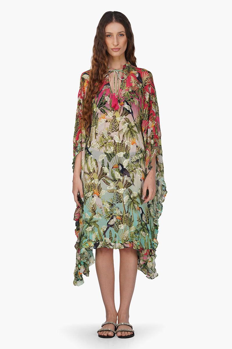 Farm Chirping Birds Printed Frill Kaftan