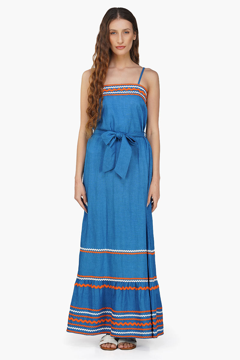 Azure Blue Rick-Rack Maxi Dress