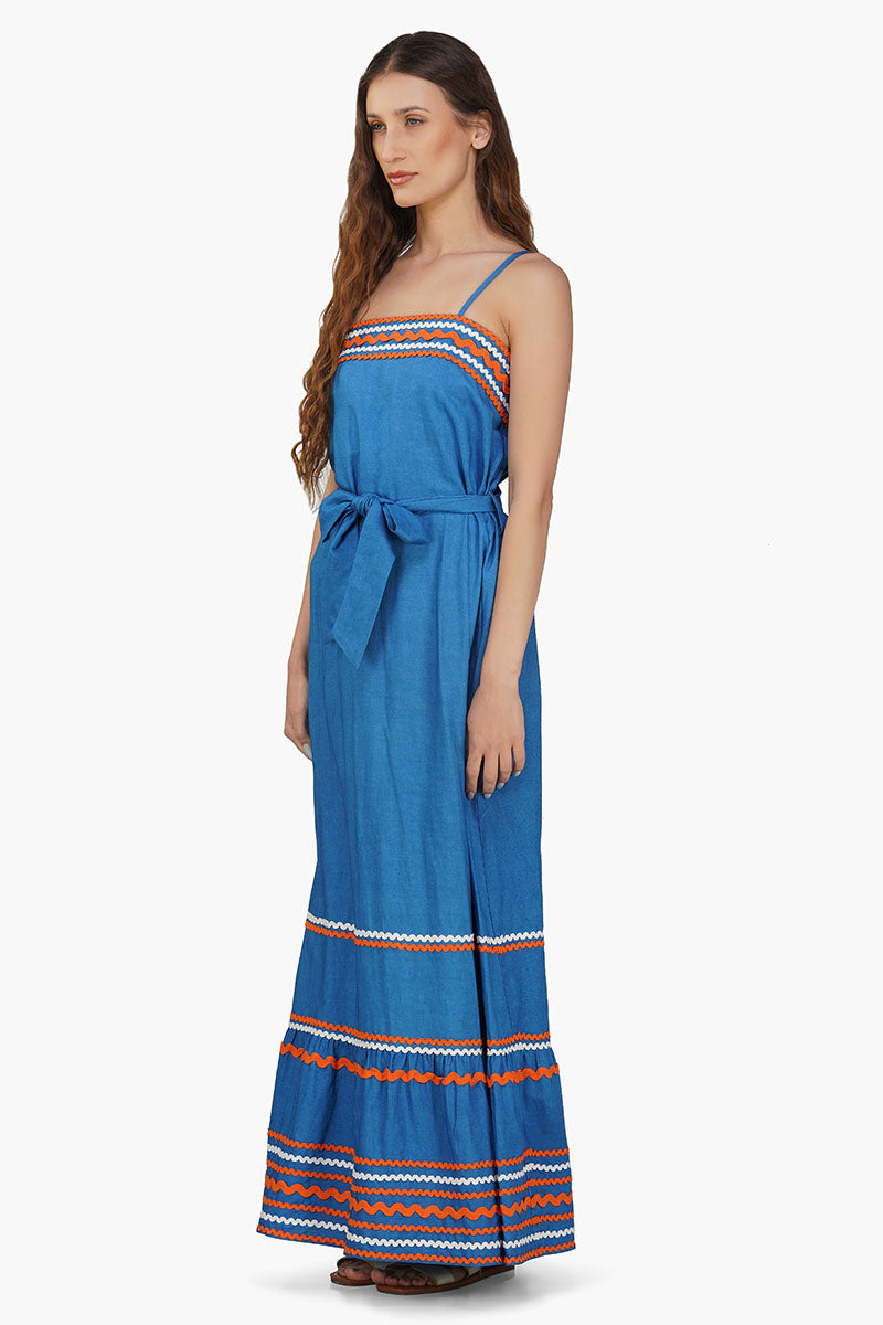 Azure Blue Rick-Rack Maxi Dress