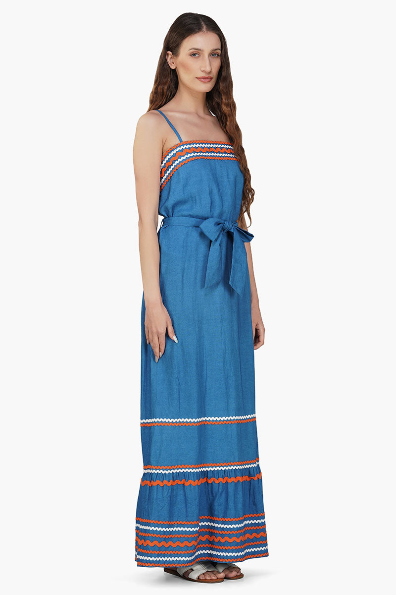 Azure Blue Rick-Rack Maxi Dress