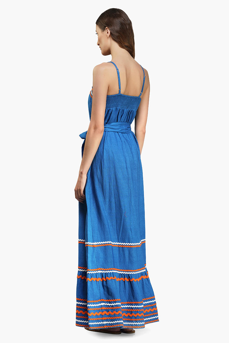 Azure Blue Rick-Rack Maxi Dress