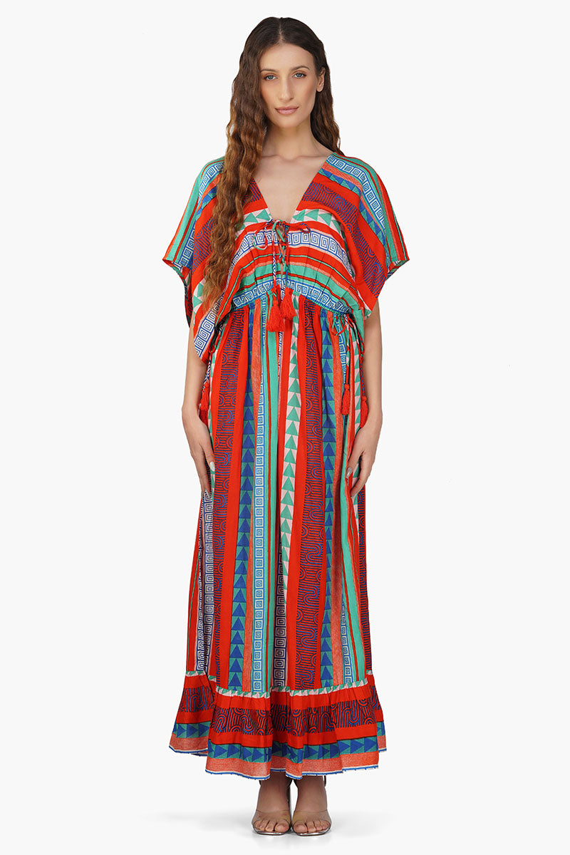 Ruby Aztec Printed Strip Maxi Dress