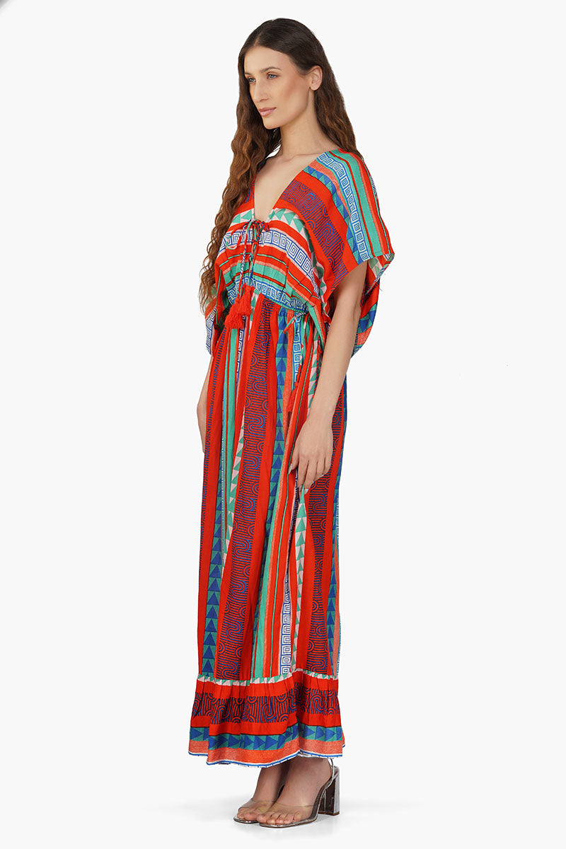 Ruby Aztec Printed Strip Maxi Dress