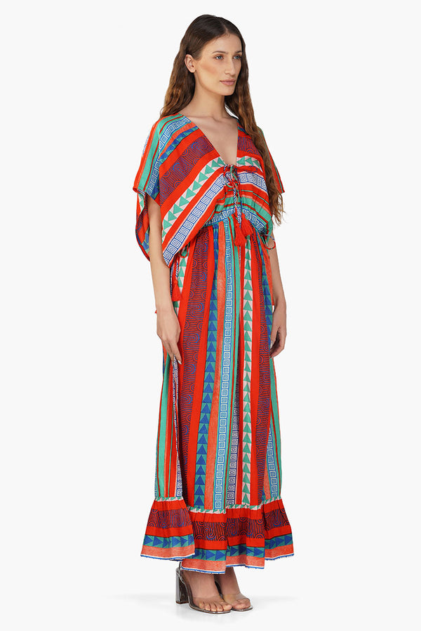 Ruby Aztec Printed Strip Maxi Dress