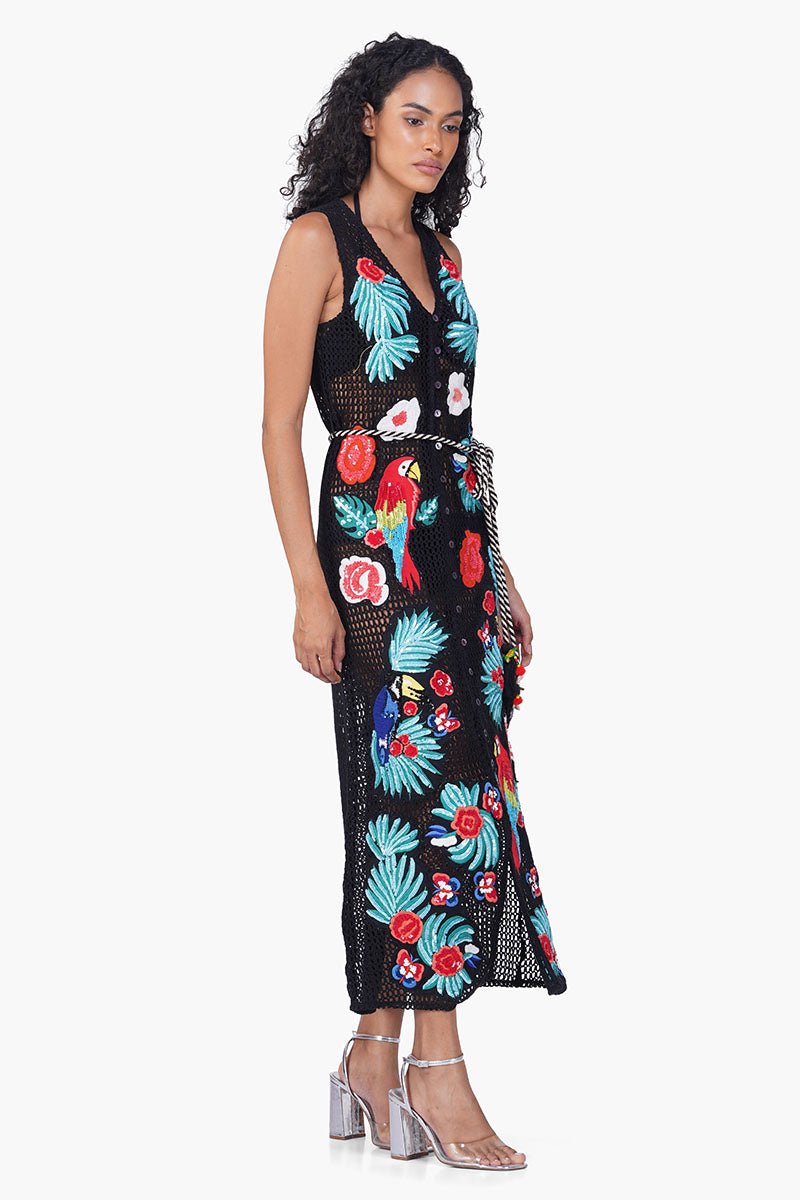 Maison Black Embroidered Maxi Dress