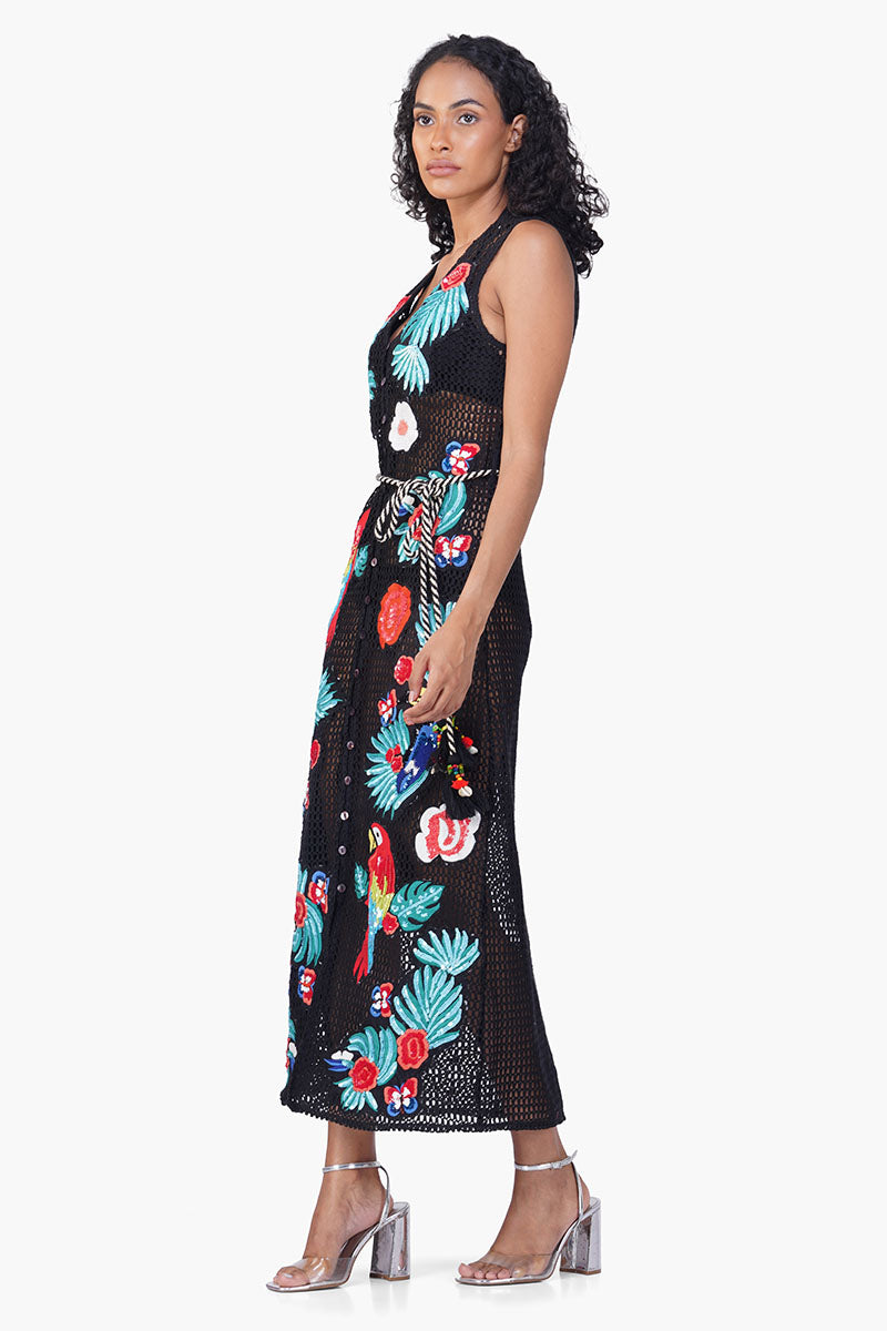 Maison Black Embroidered Maxi Dress