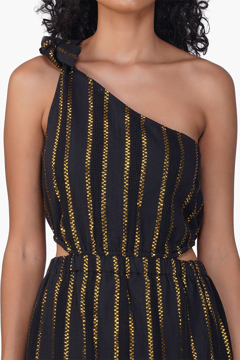 Gold Charm Black One Shoulder Dress