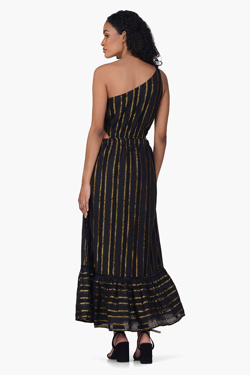 Gold Charm Black One Shoulder Dress
