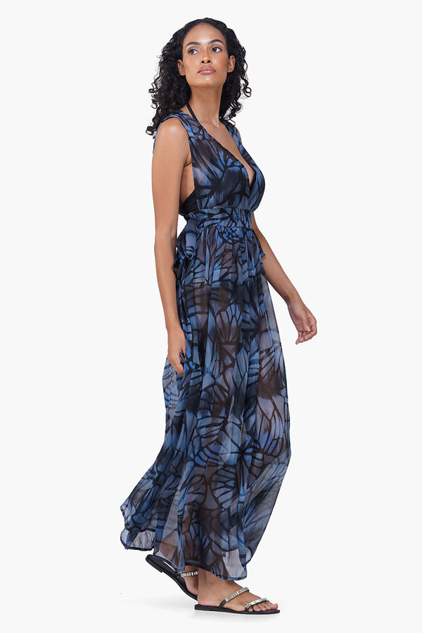 Blue Morpho Printed Cover Up Dress