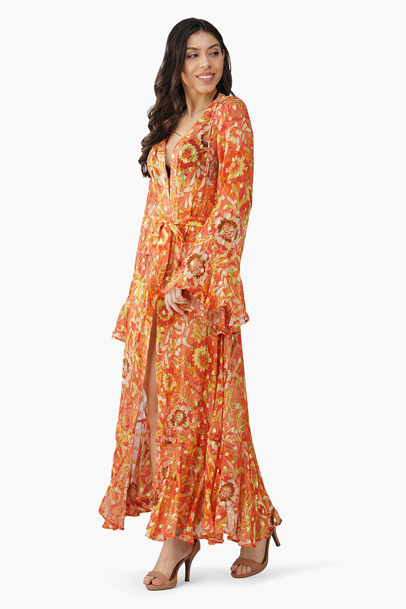 Orange Floral Lurex Cover Up