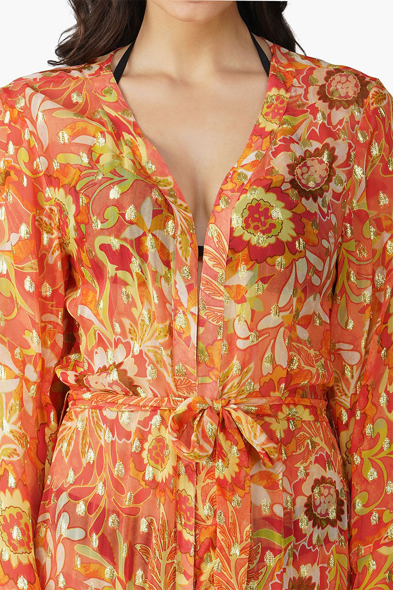 Orange Floral Lurex Cover Up