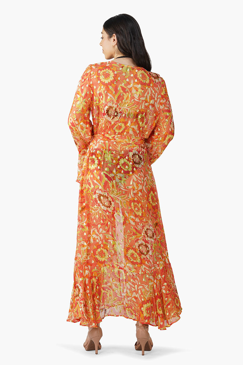 Orange Floral Lurex Cover Up