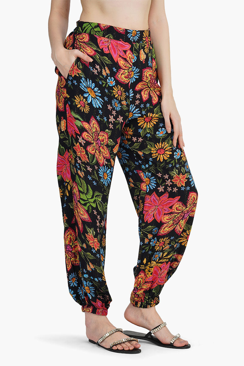 Black Multi Floret Pants