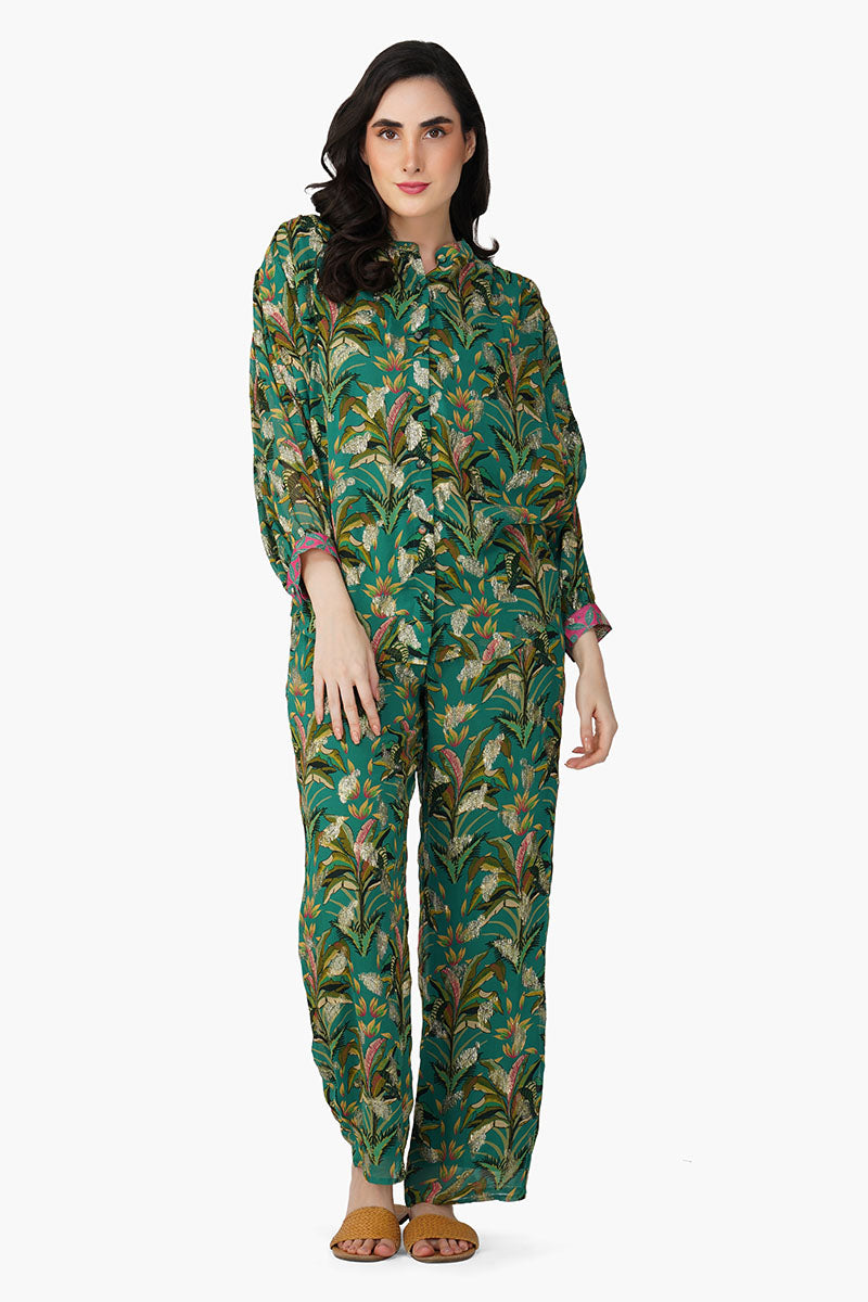 Tropical Ash Leaf Printed Pants