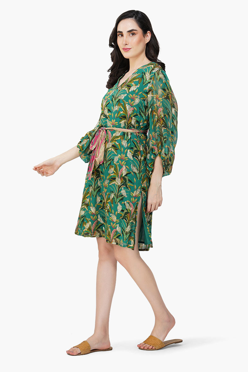 Tropical Ash Leaf Printed Short Dress