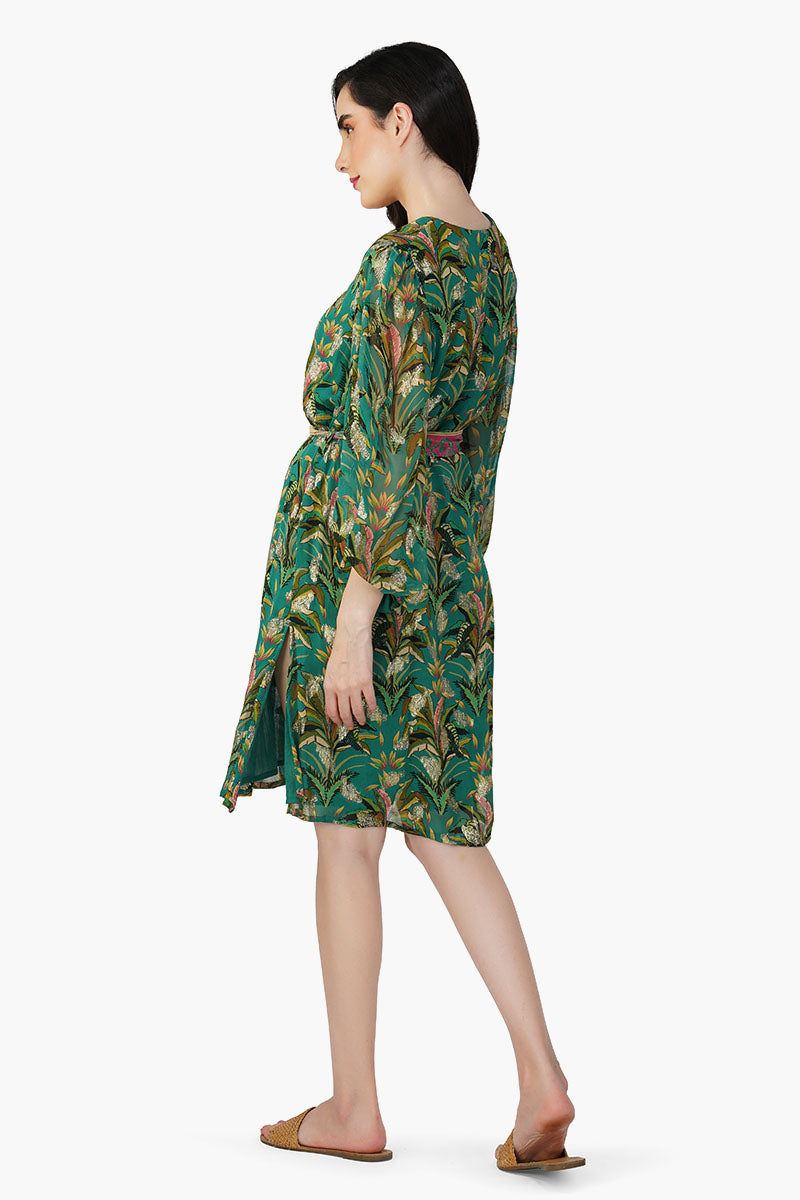 Tropical Ash Leaf Printed Short Dress