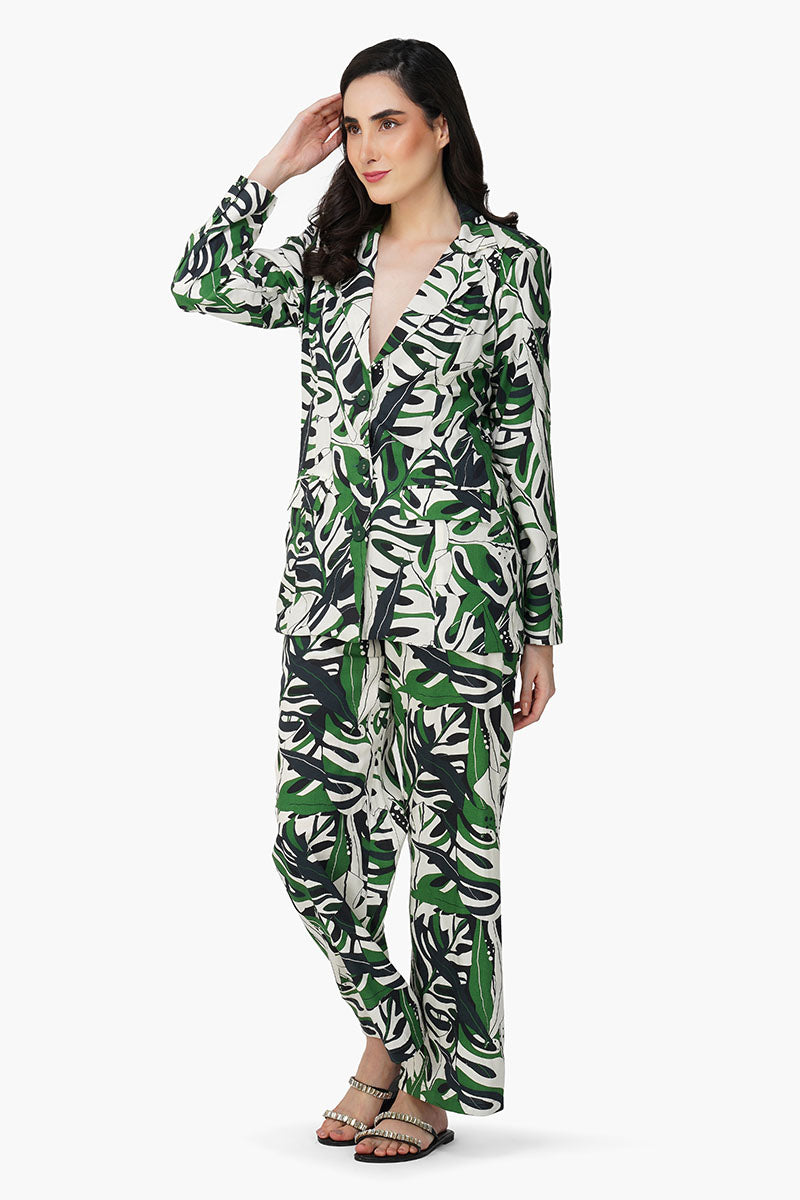 Green Birch Tropical Printed Blazer