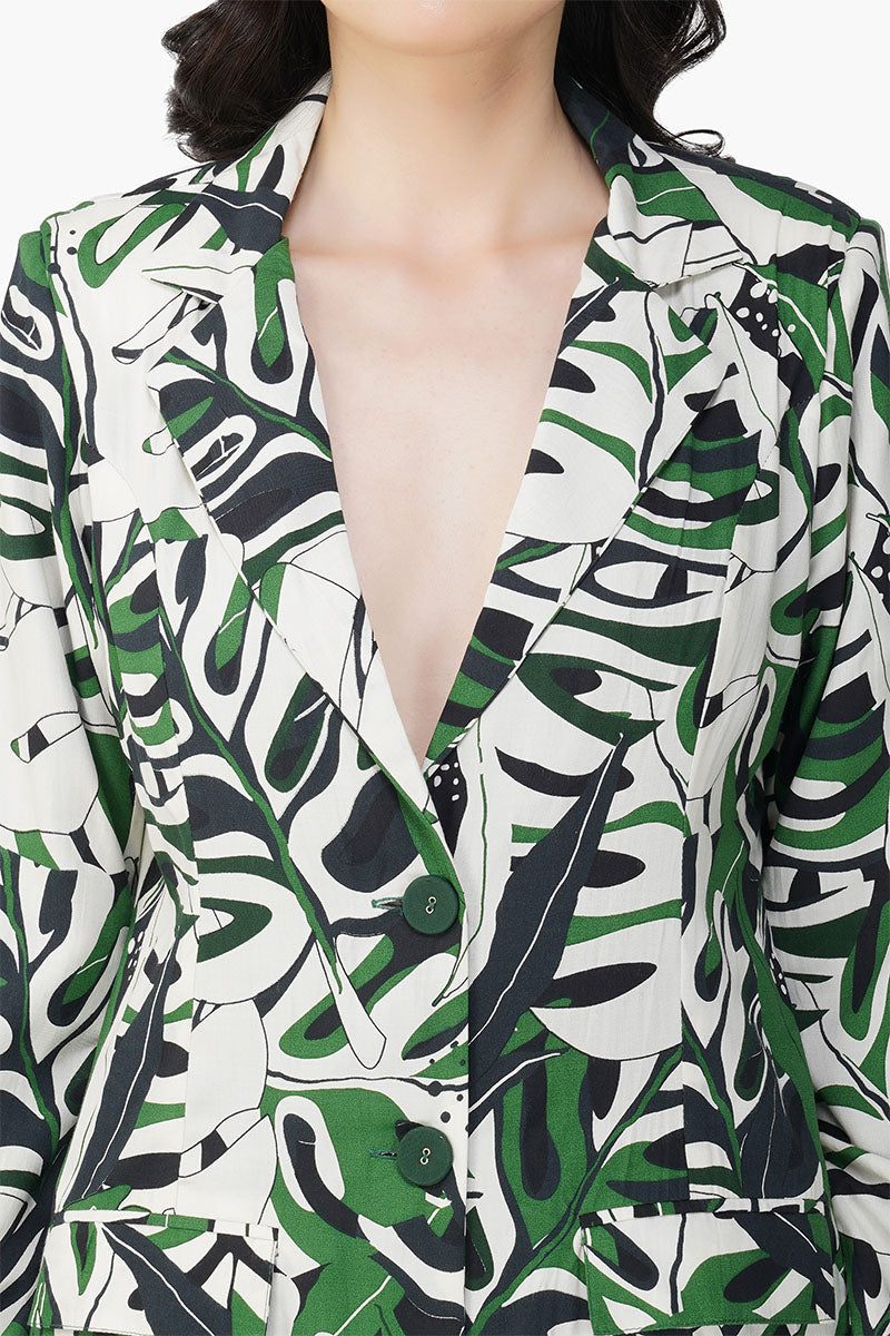 Green Birch Tropical Printed Blazer