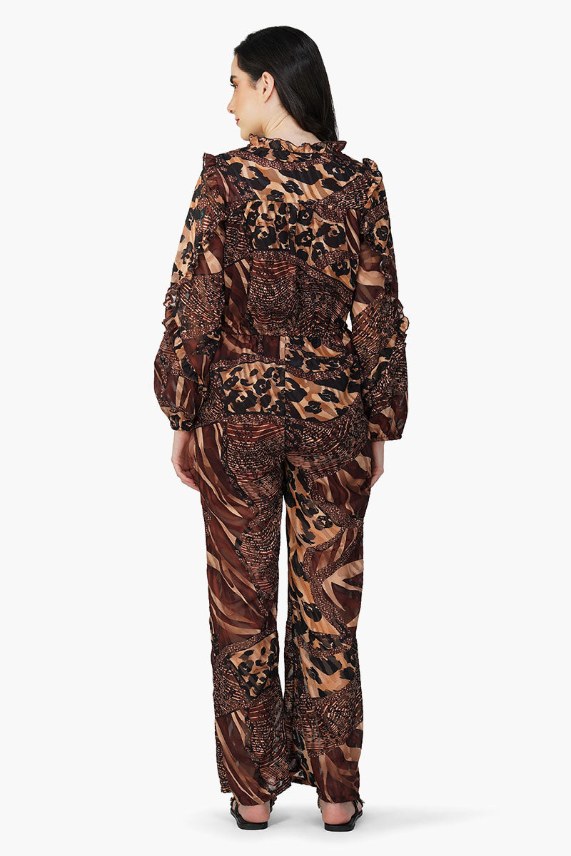 Brown Animal Patch Print Jumpsuit