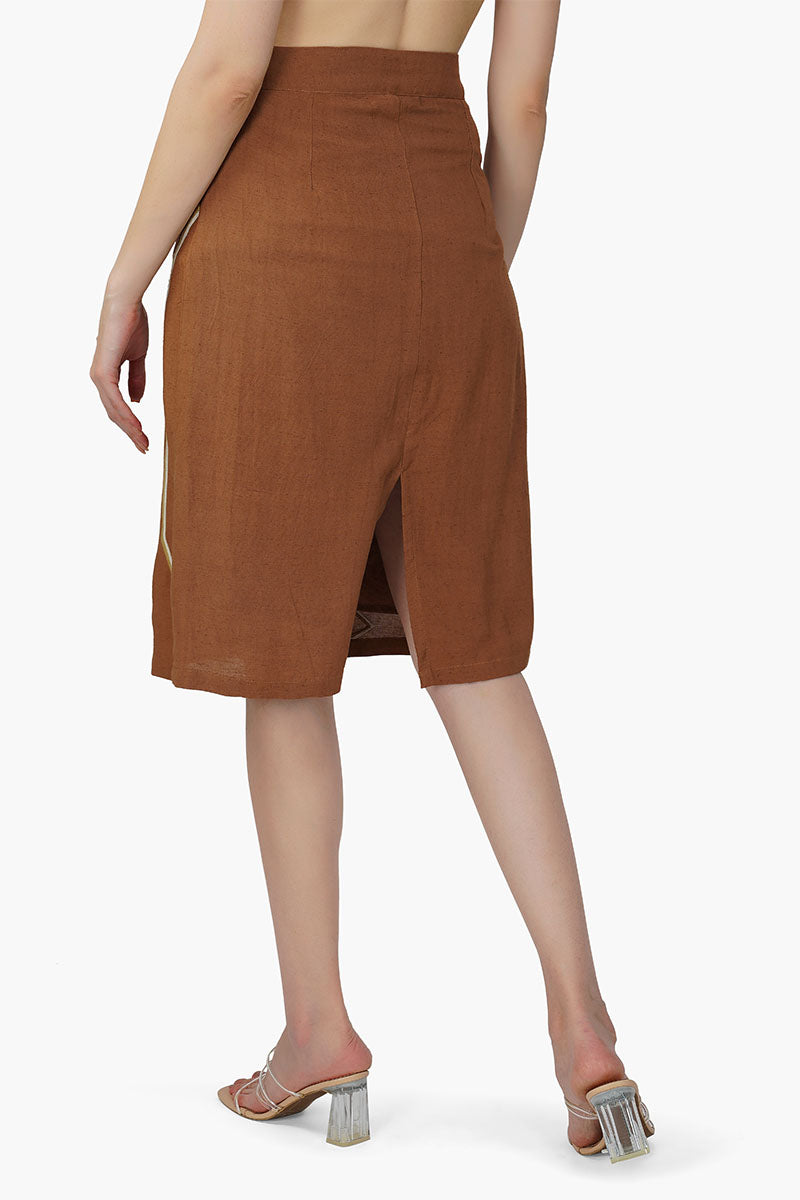 Tawny Brown Palm Embroidered Short Skirt