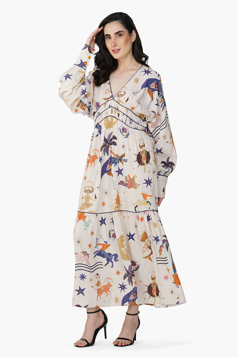 Day And Night Mix Match Celestial Printed Maxi Dress