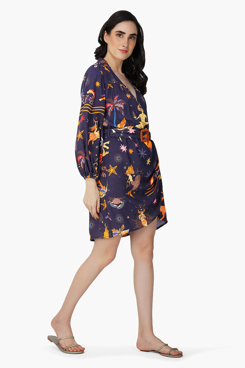 Dark Night Celestial Printed Short Dress