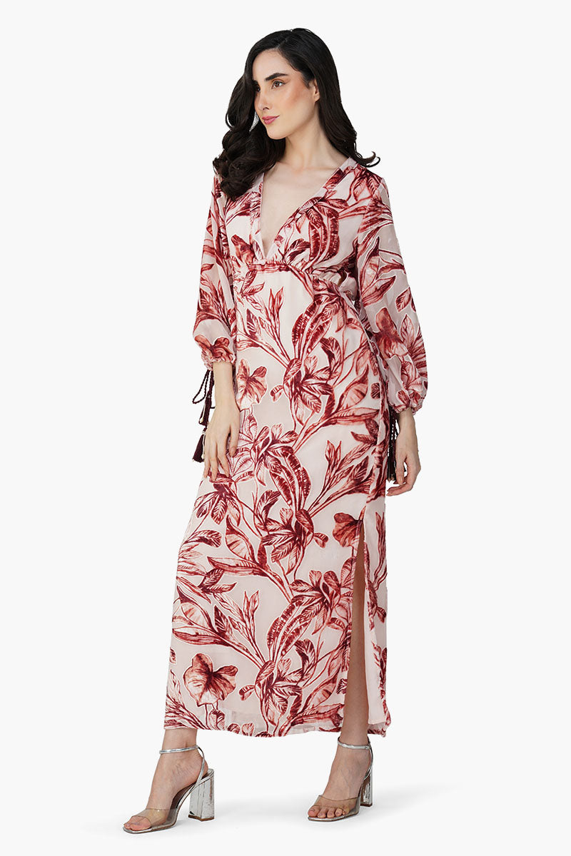 Leaf Velvet Burntout Maxi Dress