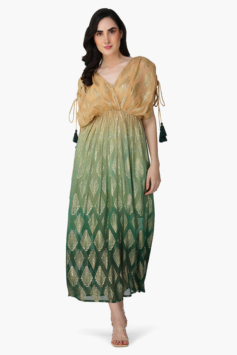 Jungle Green Ombray Lurex Maxi Dress