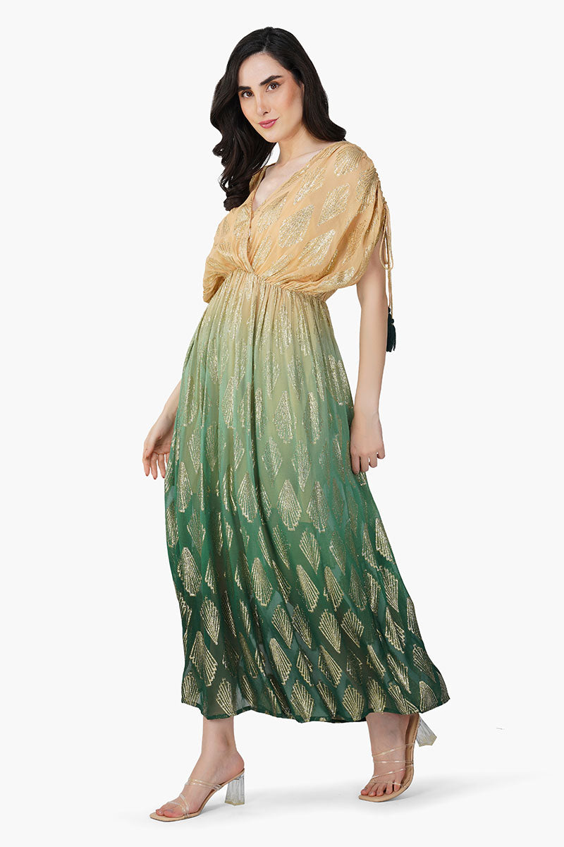 Jungle Green Ombray Lurex Maxi Dress