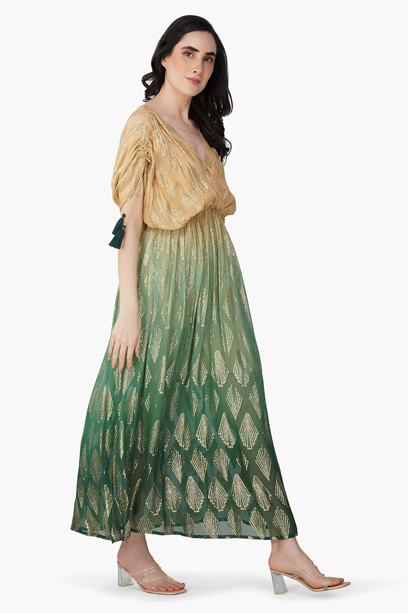 Jungle Green Ombray Lurex Maxi Dress