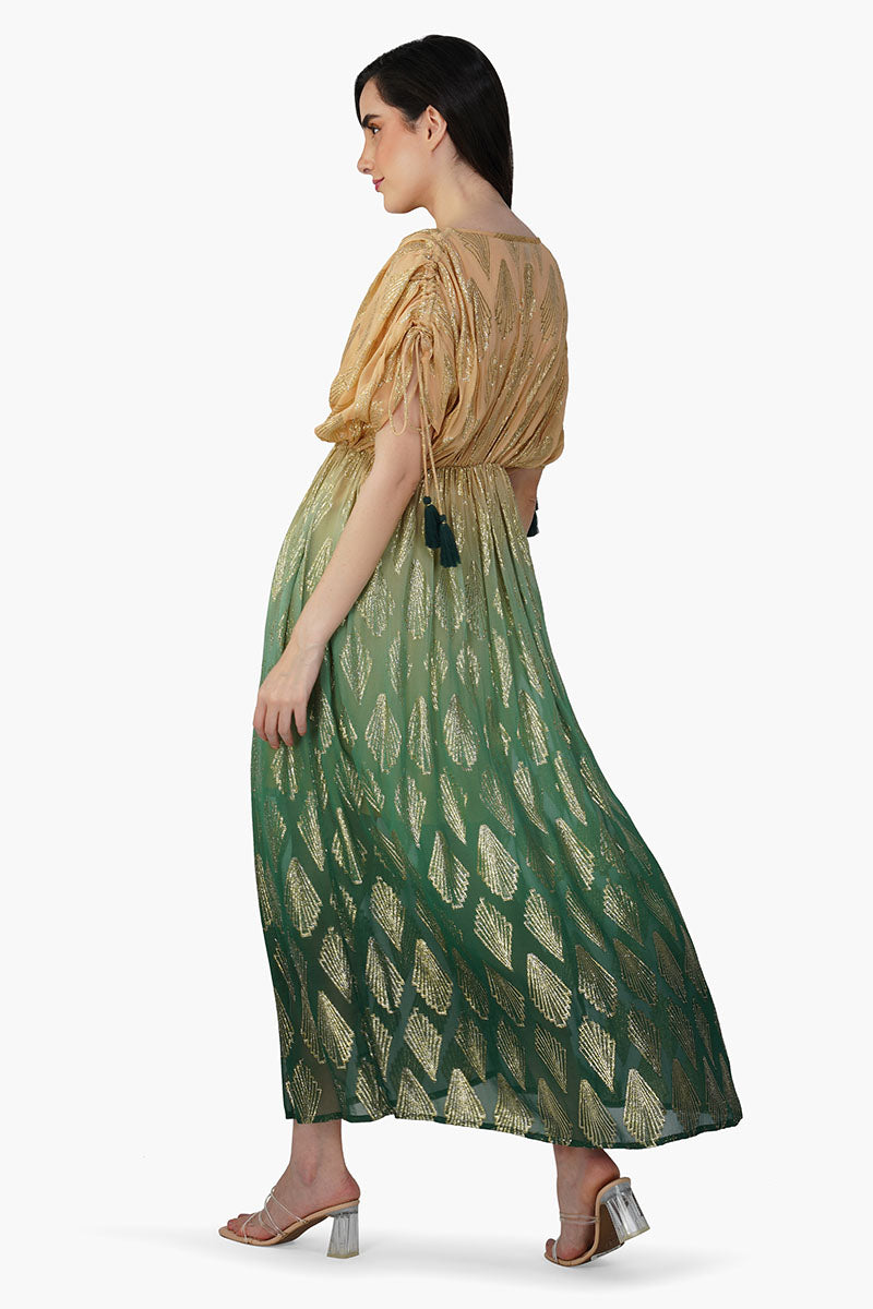 Jungle Green Ombray Lurex Maxi Dress