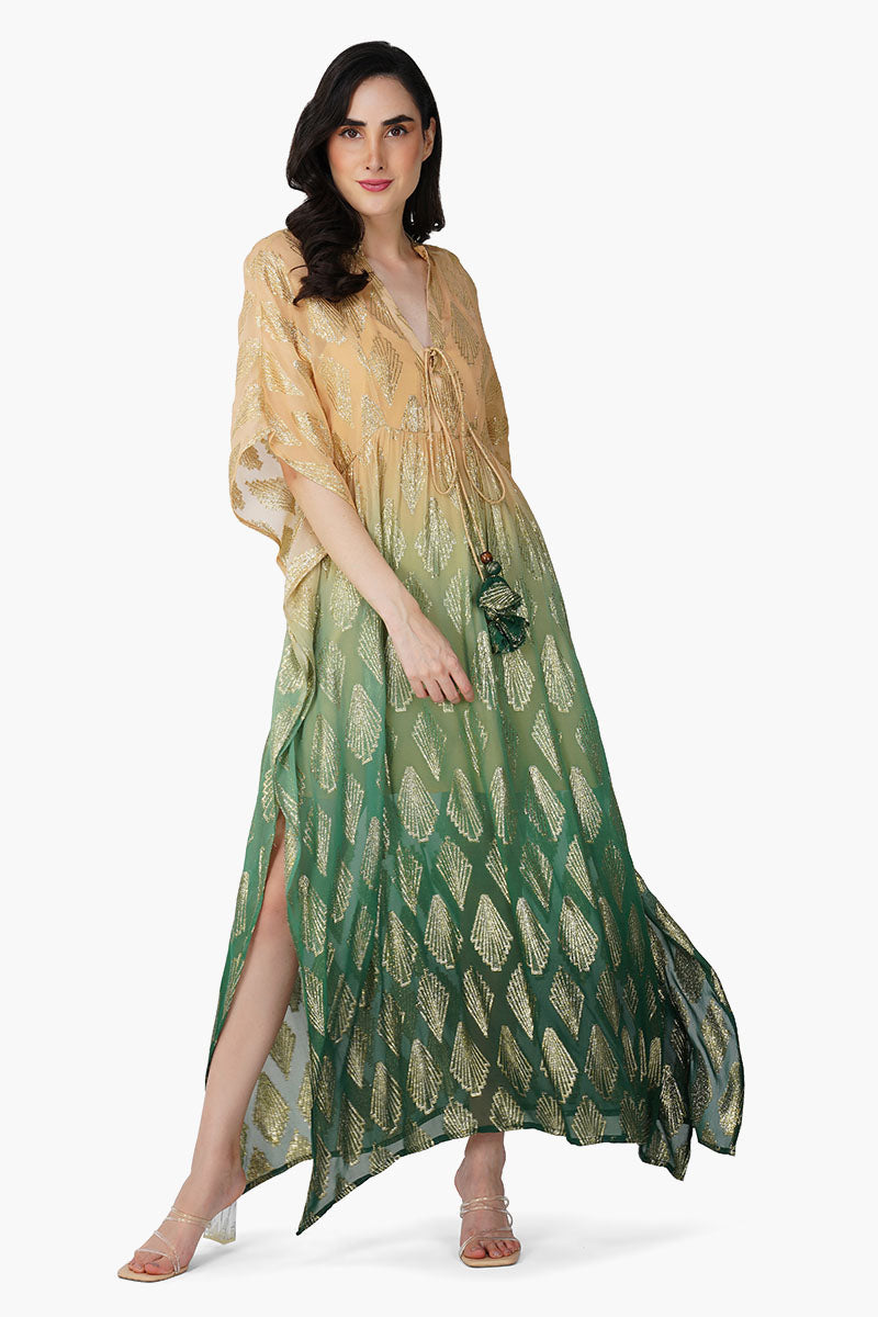 Jungle Green Ombray Lurex Kaftan