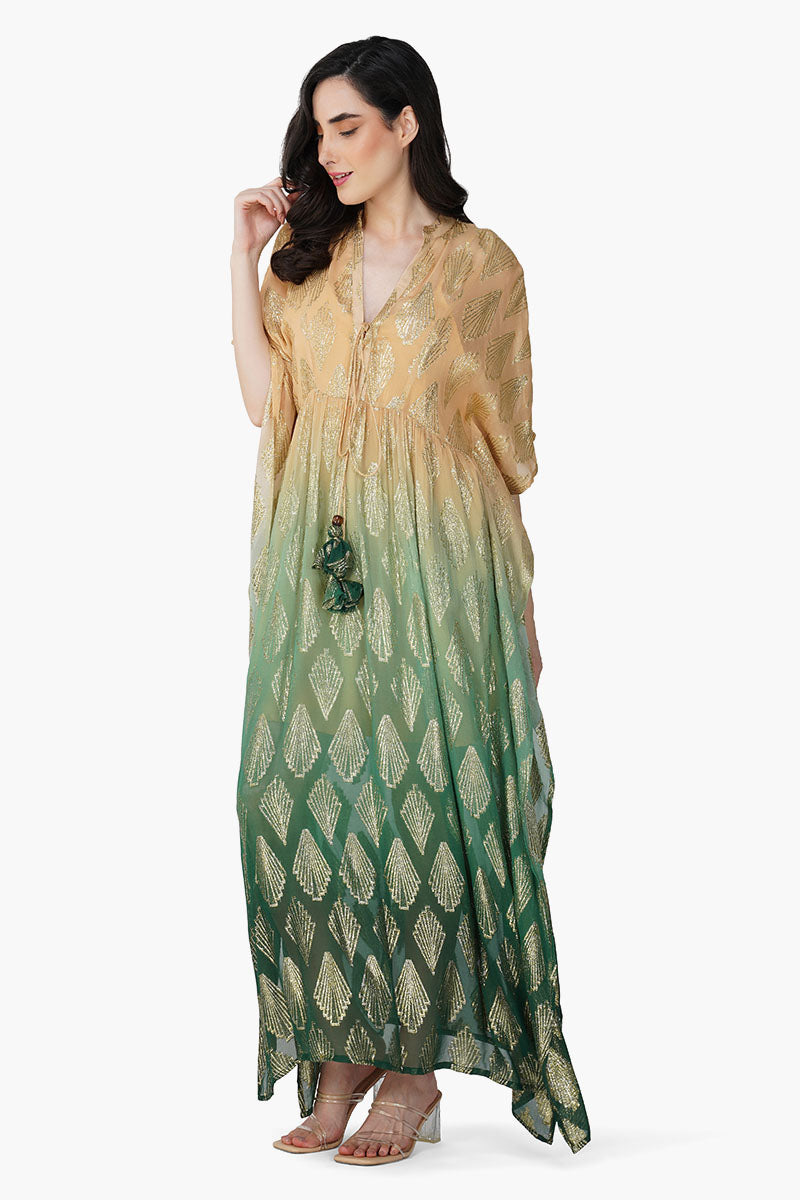 Jungle Green Ombray Lurex Kaftan