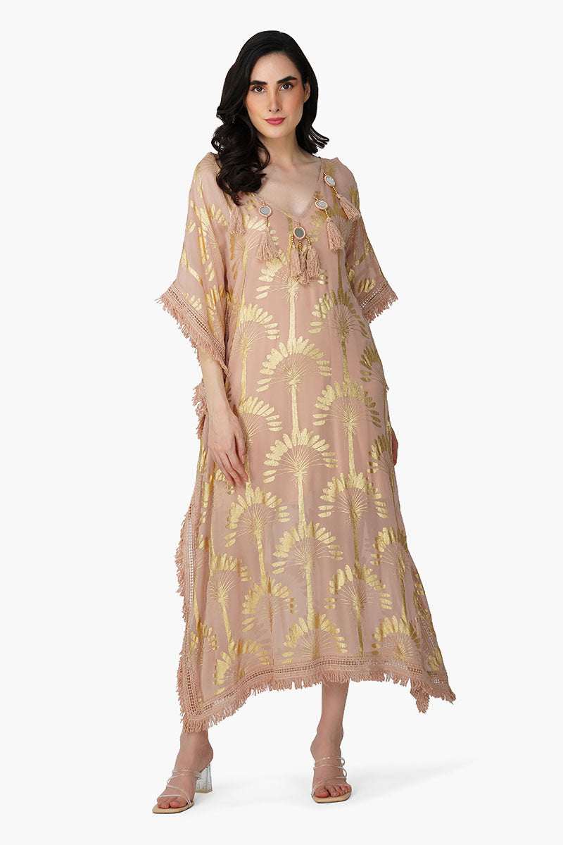 Golden Taupe Foil Printed Kaftan