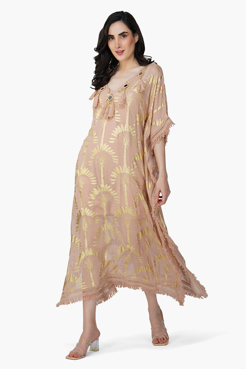 Golden Taupe Foil Printed Kaftan