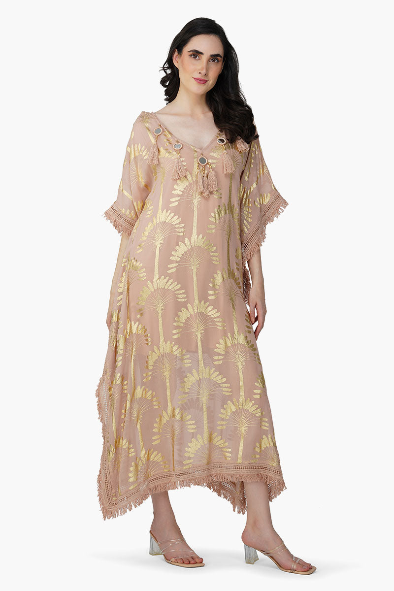 Golden Taupe Foil Printed Kaftan