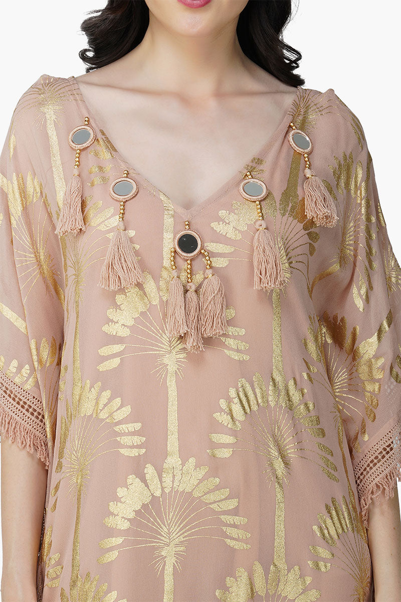 Golden Taupe Foil Printed Kaftan